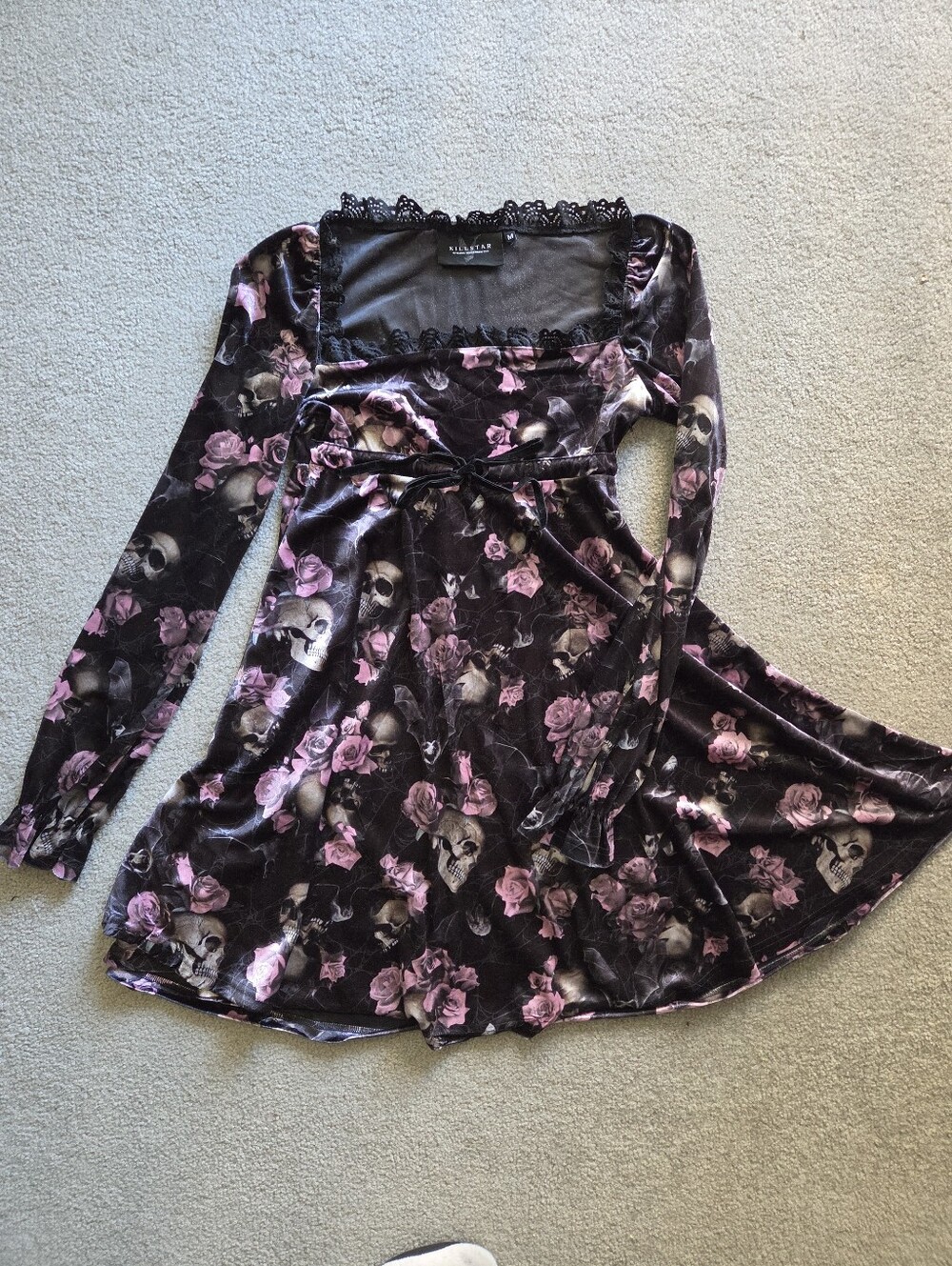 Sz M KILLSTAR Skull & Roses Velvet Babydoll Dress